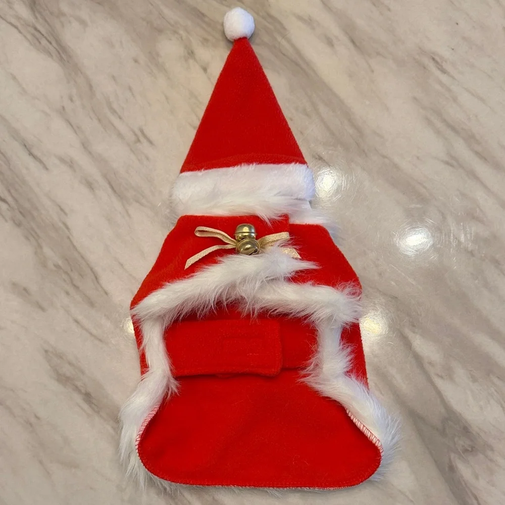 Cat Christmas Costume Adjustable Cute Santa Pet Cape Cat Santa Clothes with Bell